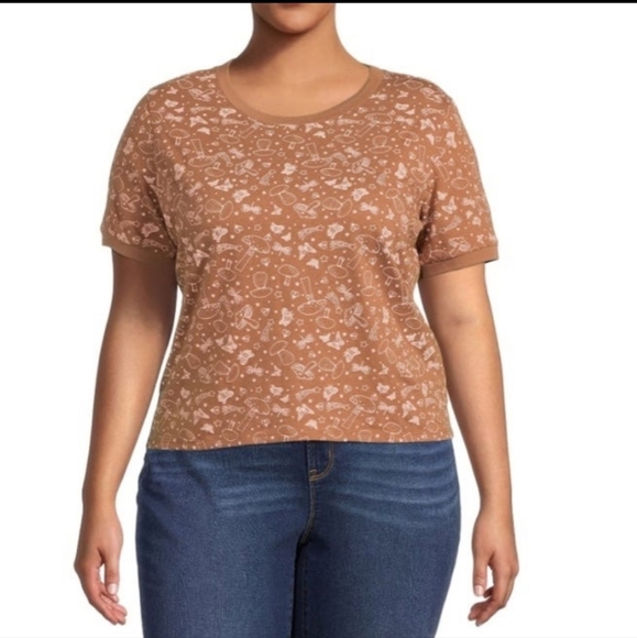 No Boundaries mushroom ringer tee top brown short sleeve t-shirt XXXL-21 - Picture 3 of 7
